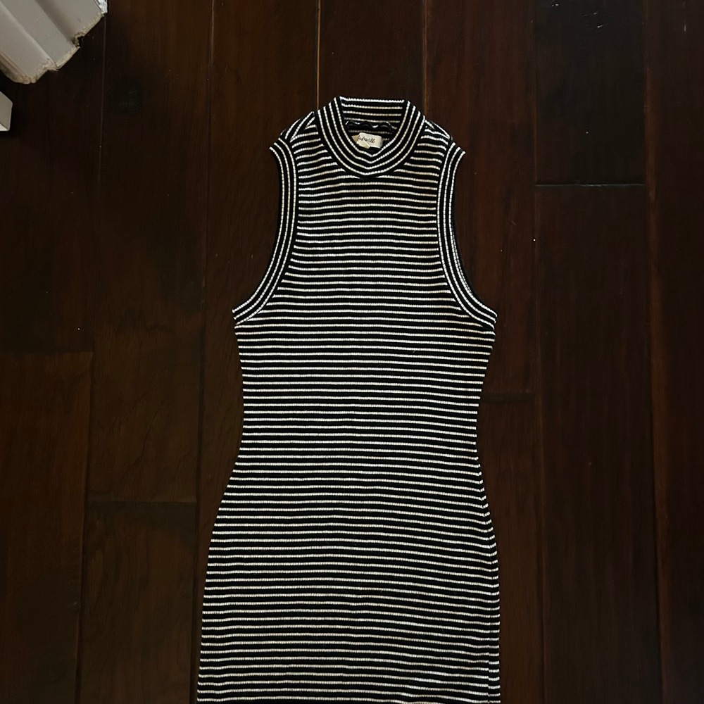Madewell sleeveless midi dress bodycon capsule casual stretch wool blend comfort